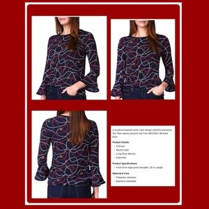 Michael Kors Sailor Print Flare Sleeve Top• Size Large